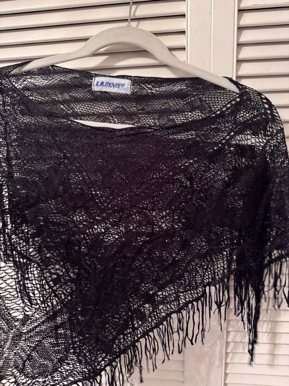 L.A. Movers Girl Black Crochet Mesh Fringe Poncho Shawl